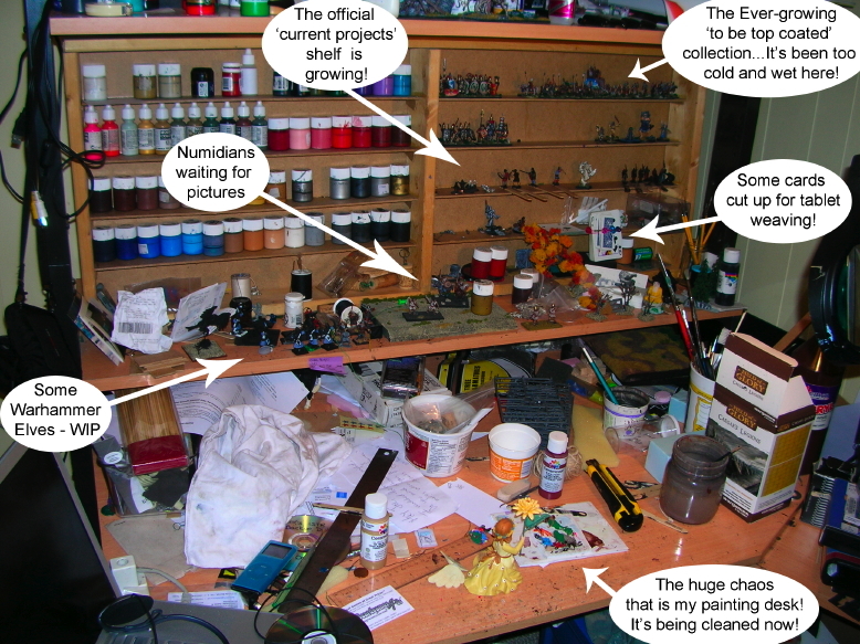 Deskshot December 2009 - all figures being or have been from  painted by Neldoreth - An Hour of Wolves & Shattered Shields