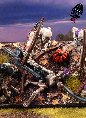 Close up of the downed skeleton archer from Reaper Miniatures and Games Workshop painted by Neldoreth - An Hour of Wolves & Shattered Shields